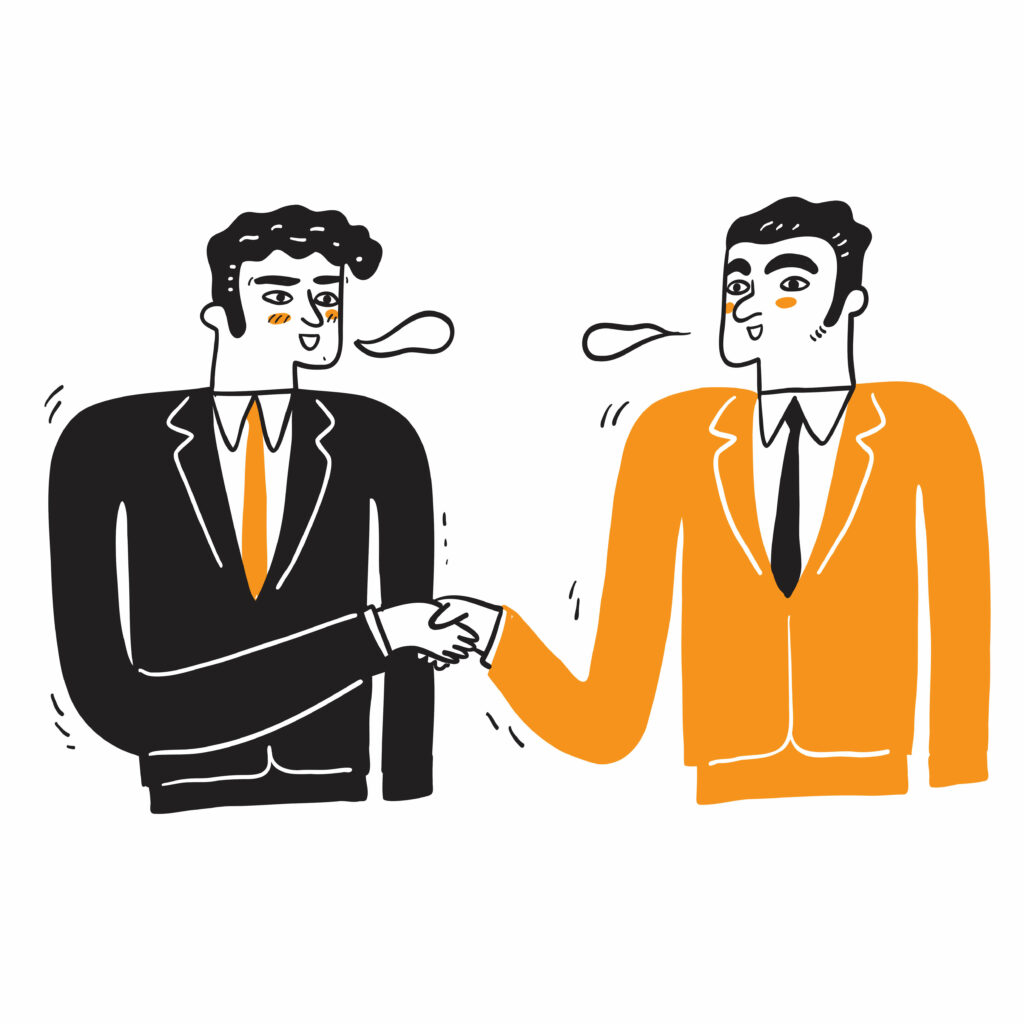 Delegate tasks. An image of two guys shaking hands